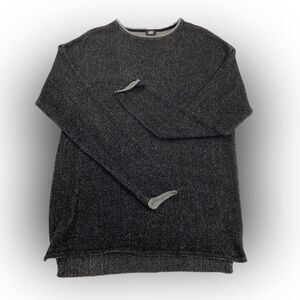 H&M Sweater Women’s L Black Gray Space Dye Roll Collar Lightweight High Low